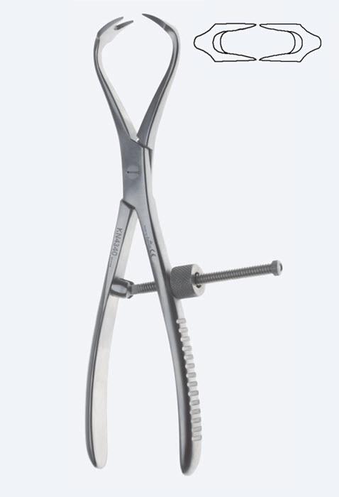 Зажими, хірургічні, для репозиції, для колінної чашечки, із зубцями, з кремальєрою, загальна довжина 185 мм. Бренд - Asanus Medizintechnik Gmb, Німеччина